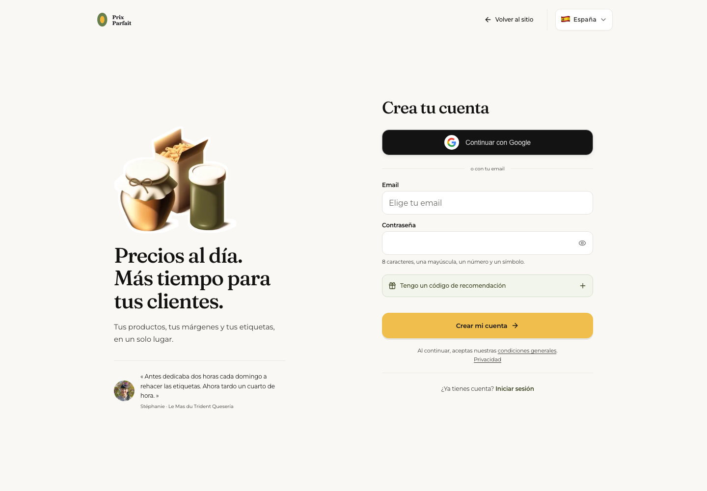 Registro con Google o email