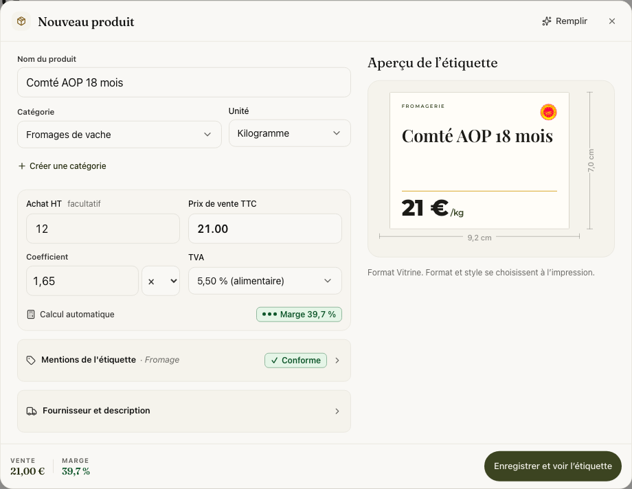 Le calcul intégré dans une nouvelle fiche produit