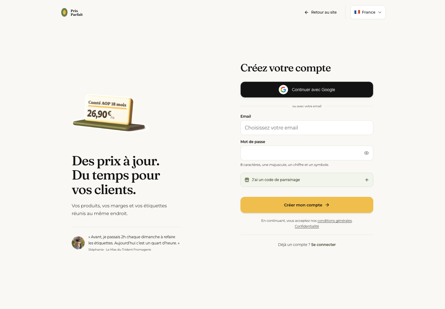 Créer un compte avec Google ou par email