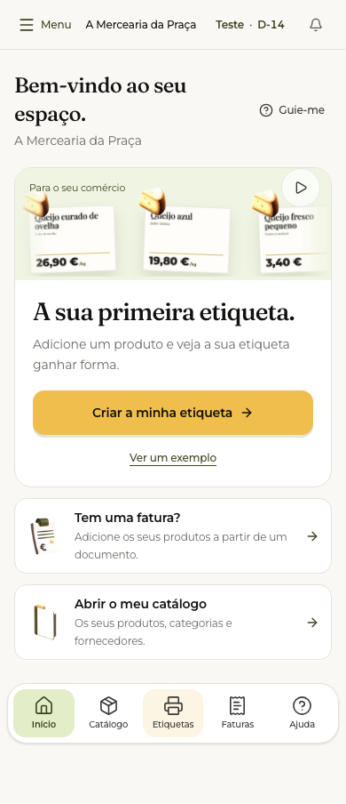 Início compacto num telemóvel