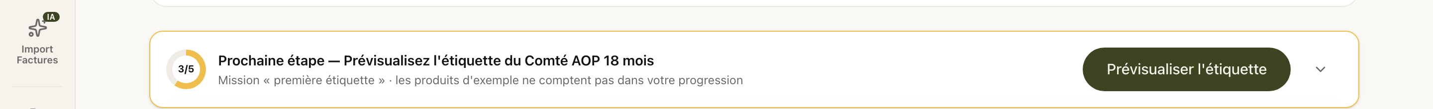 La ligne de mission repliée : prochaine étape et bouton d'action