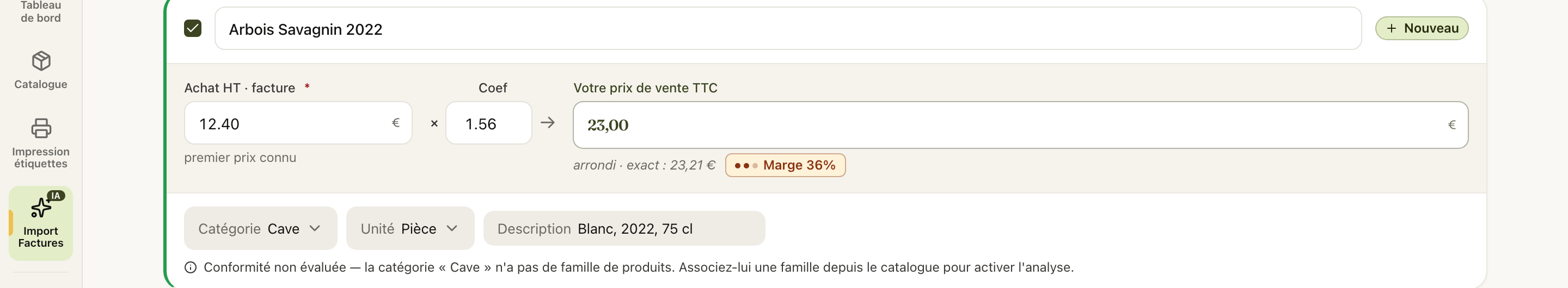 Una riga « Da decidere »: Arbois Savagnin 2022, badge Nuovo, primo prezzo noto e categoria suggerita
